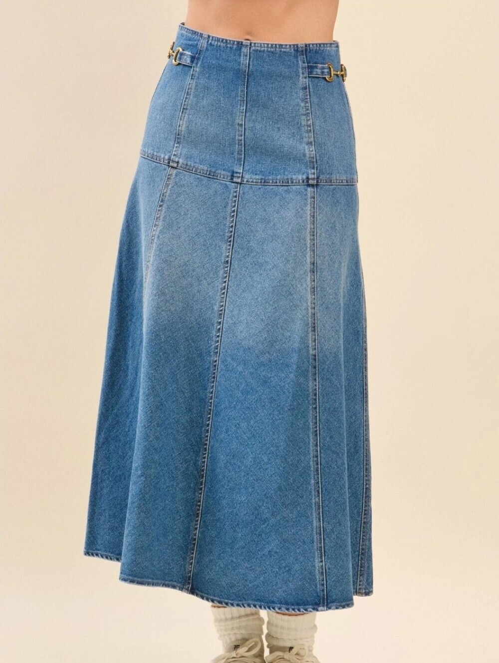 Luminary Classic Blue Denim A-Line High Waisted Midi Smirt Size Medium NWT